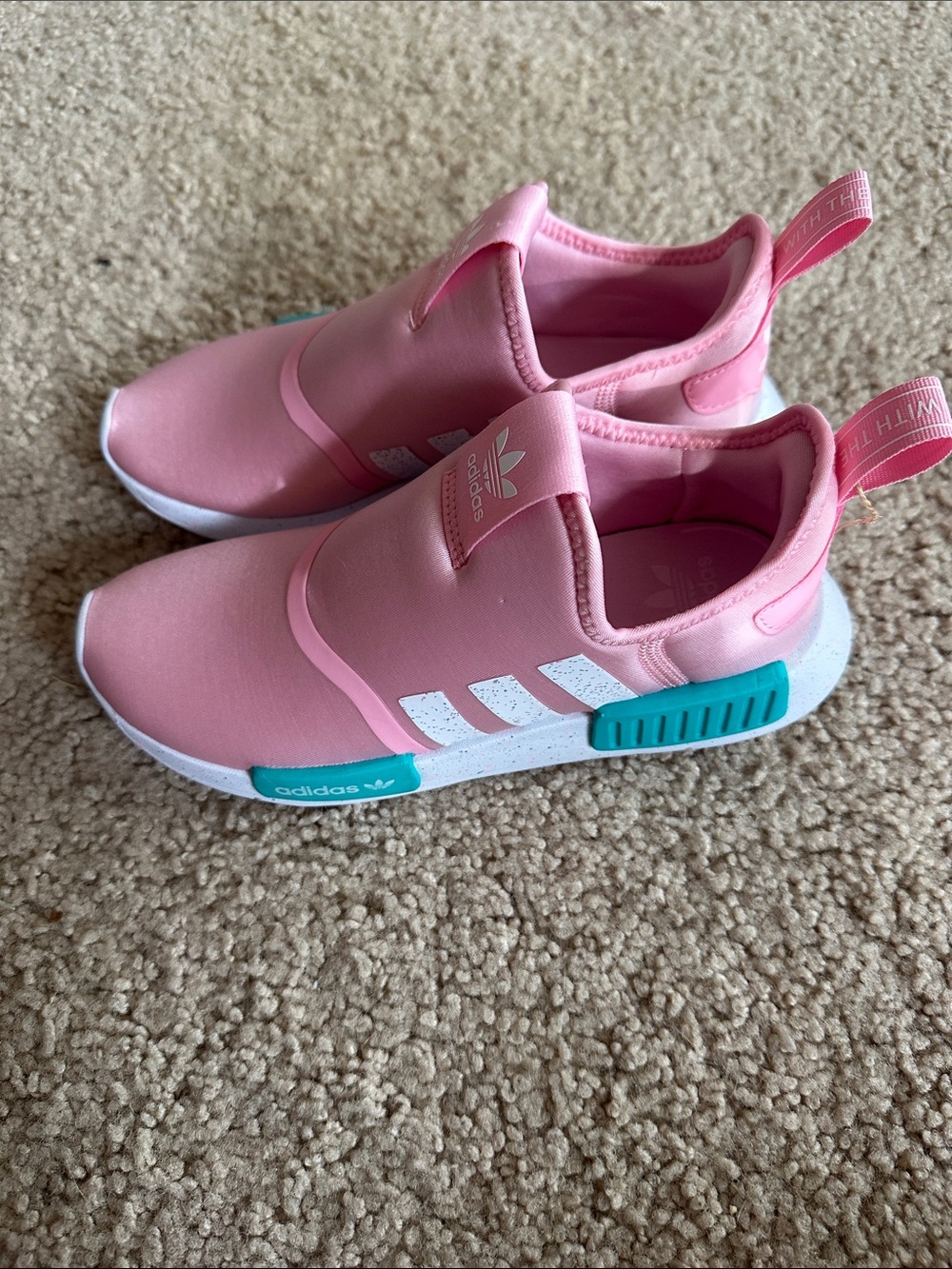 adidas Kids Pink Slip-On Sneakers with Teal Details